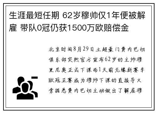 生涯最短任期 62岁穆帅仅1年便被解雇 带队0冠仍获1500万欧赔偿金
